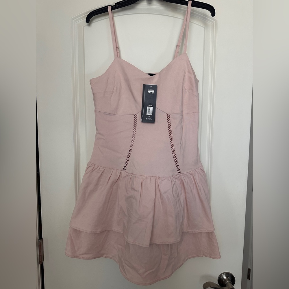 NYC Pink Tiered Mini Dress with Spaghetti Straps